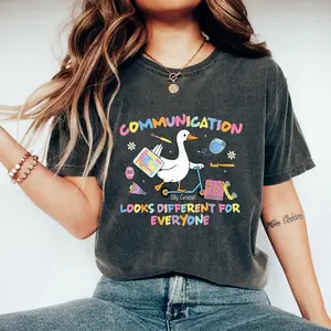 Comfort Color Communication Looks Different For Everyone T-shirt, Speech Therapy Tshirt, Speech Pathologist Gift, Preppy Slp Goose Tee, Cute Therapist