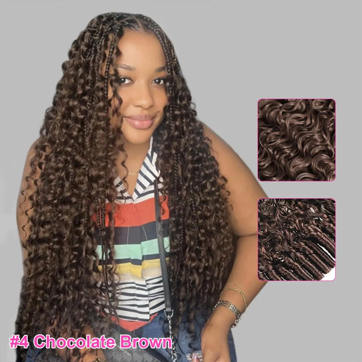 [New In] Bgmgirl Natural Black & Chocolate Brown #4 Crochet Burmese Curly Human Hair extensions for Miracle Knots human hair Boho Knotless Braids Pre-Separated 50g/Bundle 4/27 Brown Highlight&Honey Blonde &99J burgundy fulani braids girl #DealsForYouDays