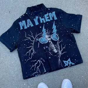 Handmade Mayhem Tapestry Button Up Shirt - Jacquard Alien Theme Unique Design Versatile Casual Wear