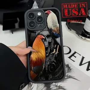 Stylish Skull and Chicken Phone Case for iPhone 16 15 14 Pro Max 13 12 11 XR XS Plus E Shockproof Drop Protection Rugged Durable Silicone Cover Cellphone Protective