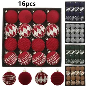 16-Piece Velvet Christmas Ball Ornaments Set, Fabric Hanging Decorations for Xmas Tree Holiday Wedding Party Decoration