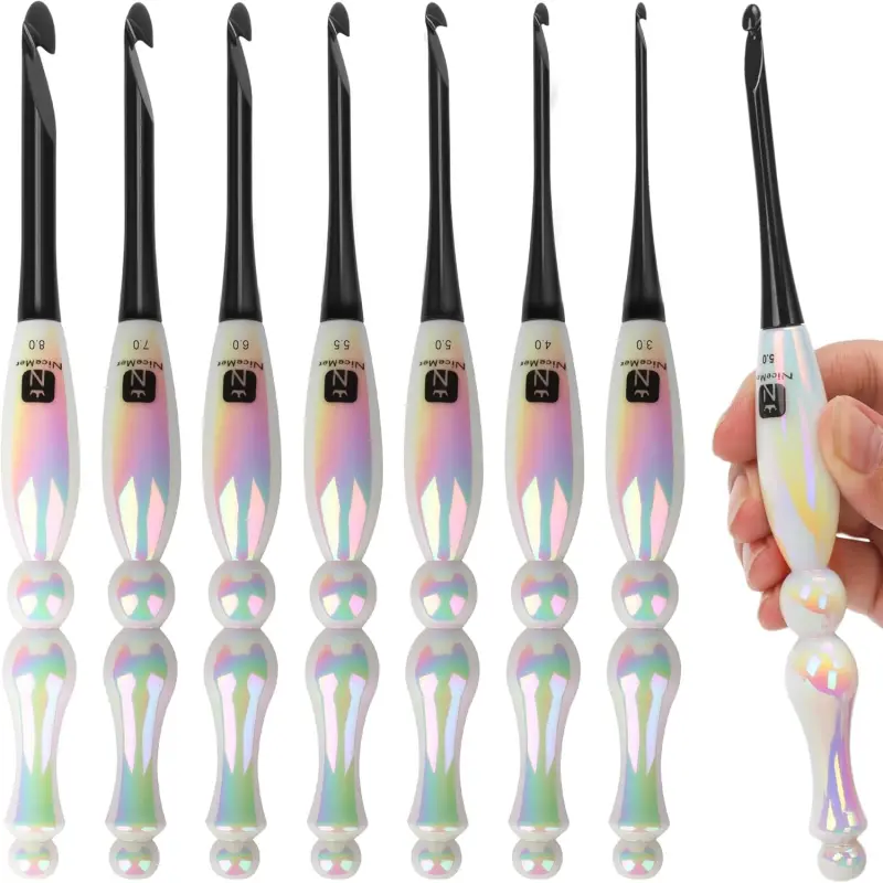 Crochet Hooks Set, 7 Sizes Ergonomic Crochet Hooks Kit, Resin Grips, Smooth Aluminum Crochet Needles for Arthritic Hands, Beginners and Knitting & Crochet Lovers (3.0mm-8.0mm)
