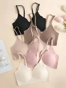 Women's Solid Adjustable Strap Seamless Everyday Bra, Soft Comfortable Breathable Smooth Wireless Bra, Minimalist Lingerie for All Seasons, Breathable Seamless Bras