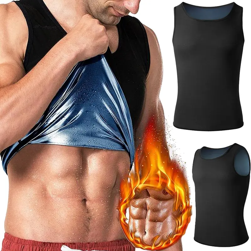 Men's Seamless Sleeveless Sauna Body Shaper Vest - 1/2/3/4 Pack, Plain, Lightweight, Waist Reduction, Tummy Control, Athleisure Top, Sweat-Enhancing, Breathable Durable Elastic Polyester Anti-Allergic Compression Sweatshirt Fabric, Workout Shirt