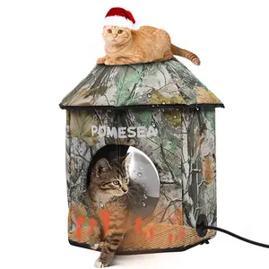Essential Lounger Outdoor Cat House with Heating for Winter, Insulated, Waterproof, and Easy Assembly， Feral Cat Shelter (Wooden House Design)