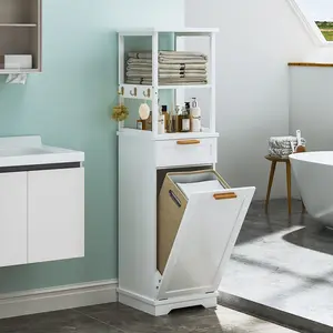 VECELO Bathroom Cabinet With Removable Laundry Hamper, Tilt-Out Laundry Hamper Cabinet With Hidden Basket & Shelf, Slim Cupboard Storage Unit Tilt-Out Chest With Drawer