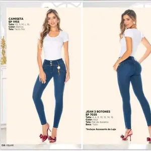 REF 7035 Deluxe Jeans - High-Waisted, Skinny Fit, Blue Denim, 3 Buttons, Includes Luxury Accessory. Womenswear