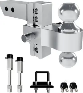 Trailer Tow Hitch for 2 Inch Receiver, Adjustable  Towing Hitches with Hitch Tightener, Heavy Duty 4 Inch Drop Down/Rise Up Hitch 12,500 LBS GTW 2 Anti- Pin Locks