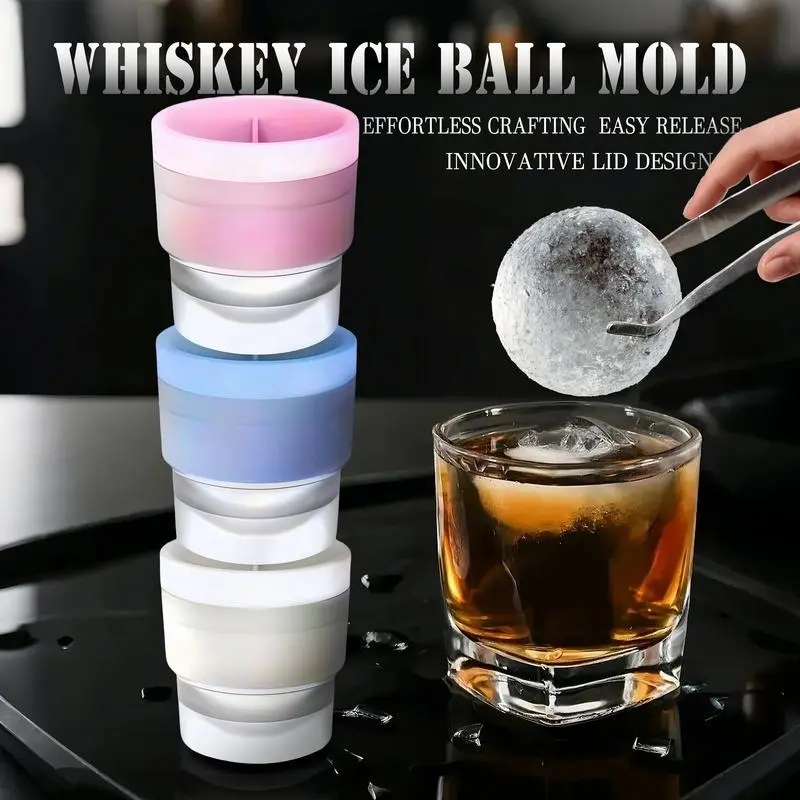 Ice Ball Molds, Ice Ball Trays, Silicone, Set of 4/6, Slow-Melting Stackable Large Ice Cube Maker, Whiskey Ice Cubes Mold, big Ice Spheres for Whiskey Cocktails Juice Beverages Bourbon