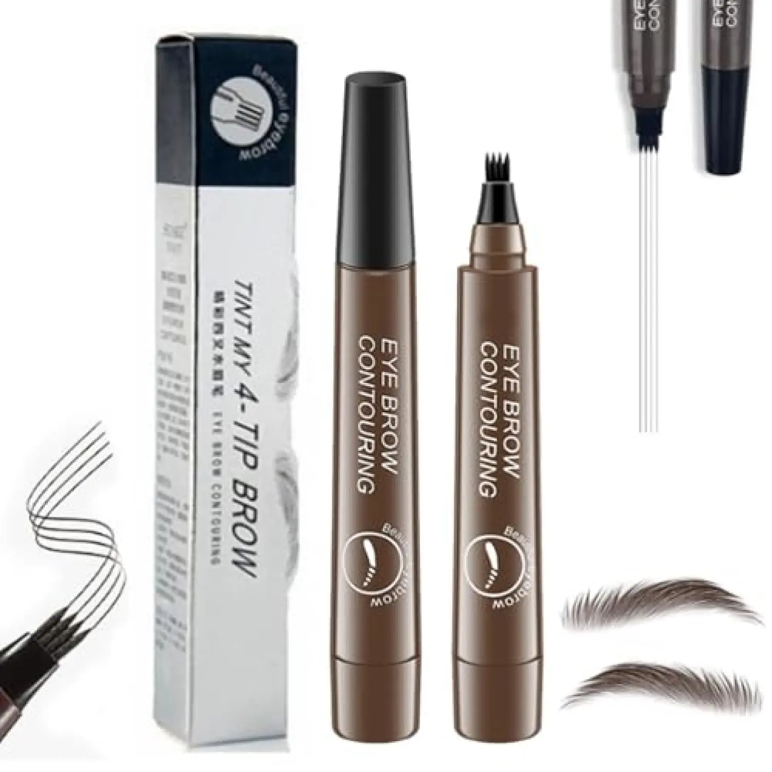 2-Tip Waterproof Brow Pen - Microblading Eyebrow Pencil (Dark Brown)