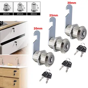 Zinc Alloy Cabinet Cam Lock Tool Box Lock Chest Key Storage Truck Safe Cylinder 20mm 25mm 30mm with 2 Universal Keys
