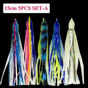 5pcs 15cm Deep Sea Fishing Lure Squid Skirts Silicone Soft Plastic Trolling Lure for Mahi Marlin Wahoo Tuna Big Game Fishing Tackle Saltwater Fishing Lures