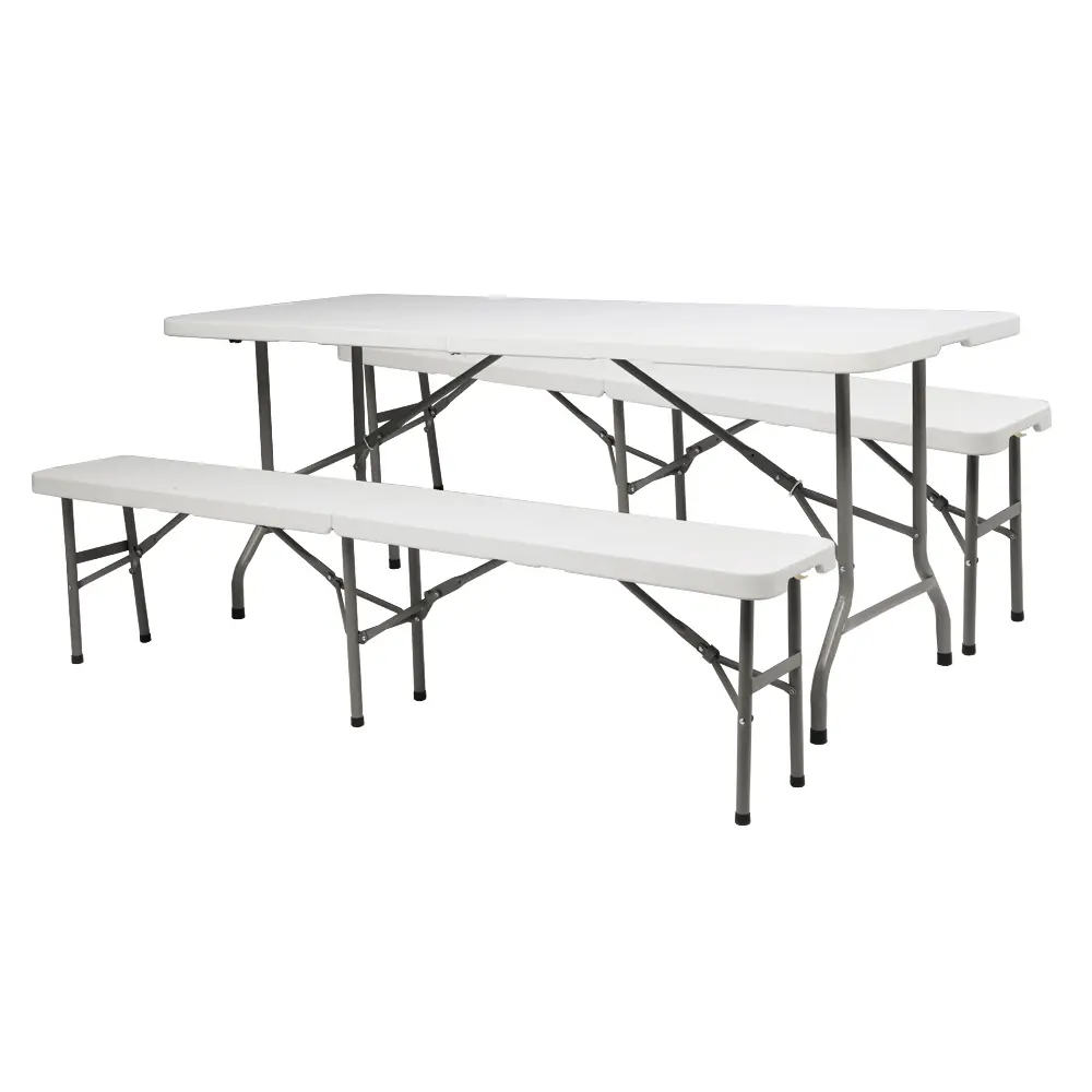 6' Extra Long Outdoor Patio Folding Bench Table with Weather-Resistant Steel Frame, Convenient Carrying Handles - Perfect for Gardens, Patios, Camping and Events