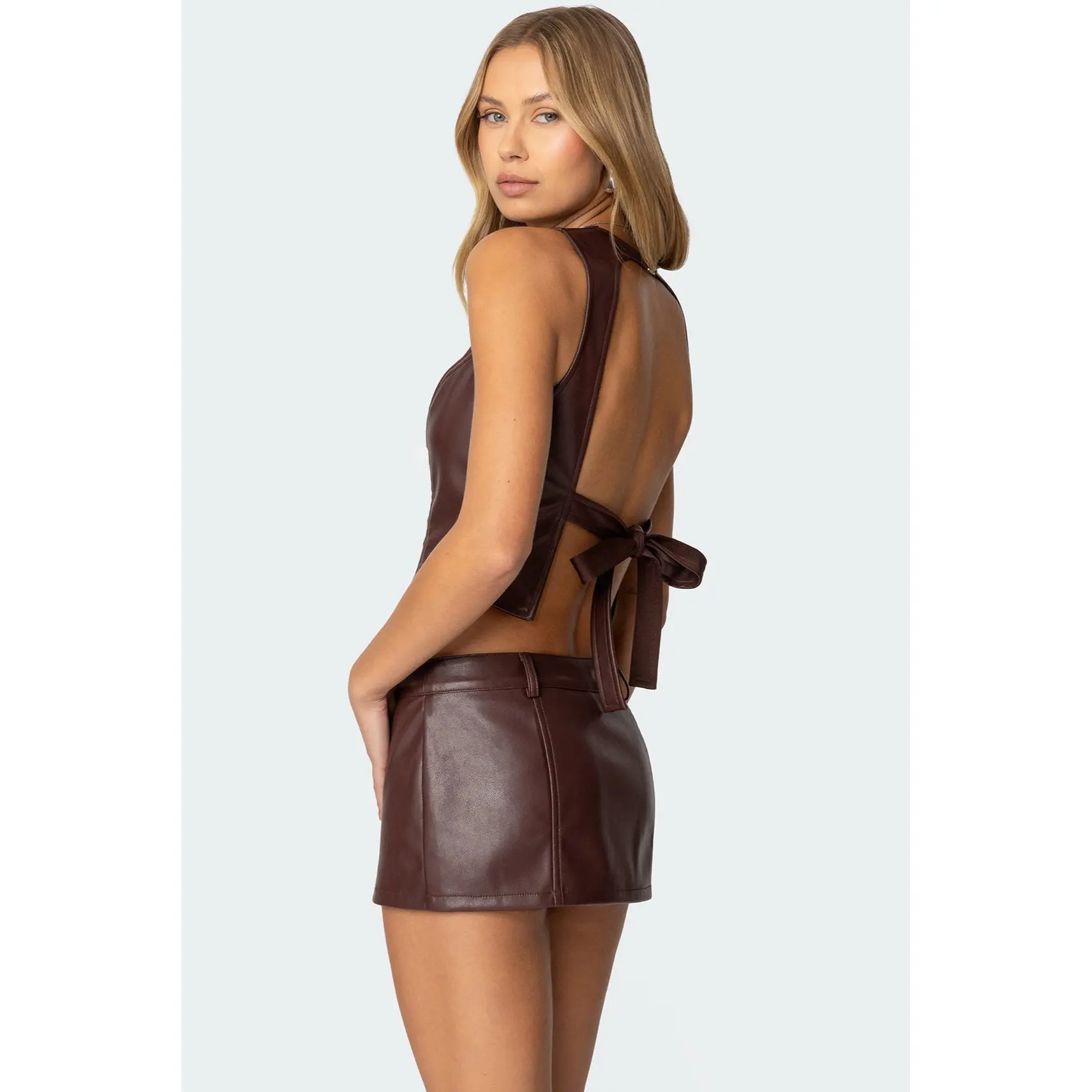 Frances Backless Faux Leather Top