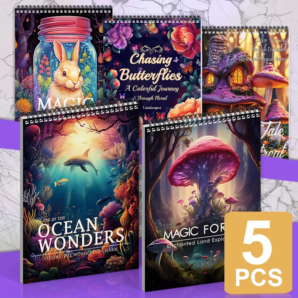 5-Pack Coloring Book Set, Coloring Books Set for Adults – Stress Relief with Intricate Designs Clear Line Work Featuring Ocean World, Enchanted Landscapes Themes – Ideal for Relaxation, Creativity & Holiday Fun - Spiral-Bound, Clear Lines