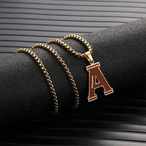 Baseball Initial A-Z Letter Necklace - Men's Baseball Charm Pendant in Stainless Steel Silver Chain, 22inch Personalized Gift
