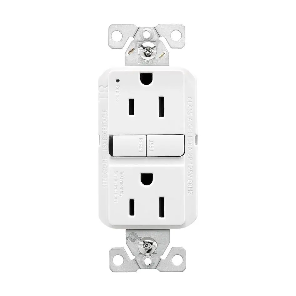Eaton TRGF15W Slim Rectangle Tamper-Resistant GFCI Receptacle Plug Socket - 15A 125V, White, Clean Industrial Design, Wall Mounted Electrical Outlet, Trip Reset Test Function, Display Feature