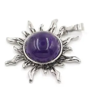 Amethyst Sun Necklace Silver Celestial Crystal Pendant with Purple Gemstone for Women