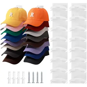 2 Pack Hat Organizer for Baseball Caps, Hat Hanger Holder Hold up to 16 Hat, Wall Hat Rack with Strong Adhesive, Multilayer Cap Storage Hooks for Closet Door and Bedroom (Beige-16)