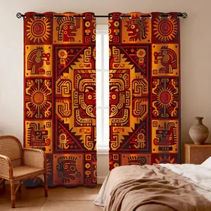 2PCS Mayan Aztec Tribal Blackout Curtains, Soft Fiber Fabric, 85% Light Blocking, Gentle Washable, All Season, Perfect for Bedroom Dorm Decor & Gift Idea