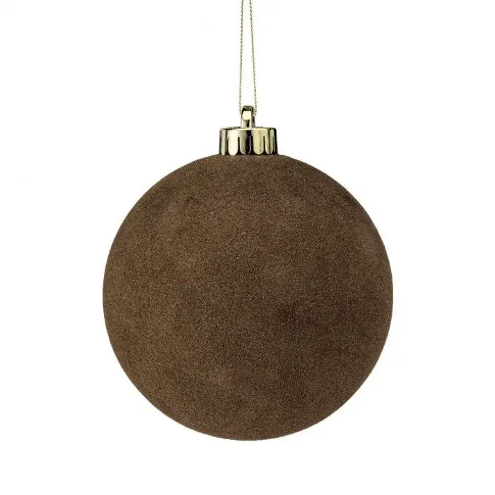5" Brown Velvet Ball Ornament Set Of 9
