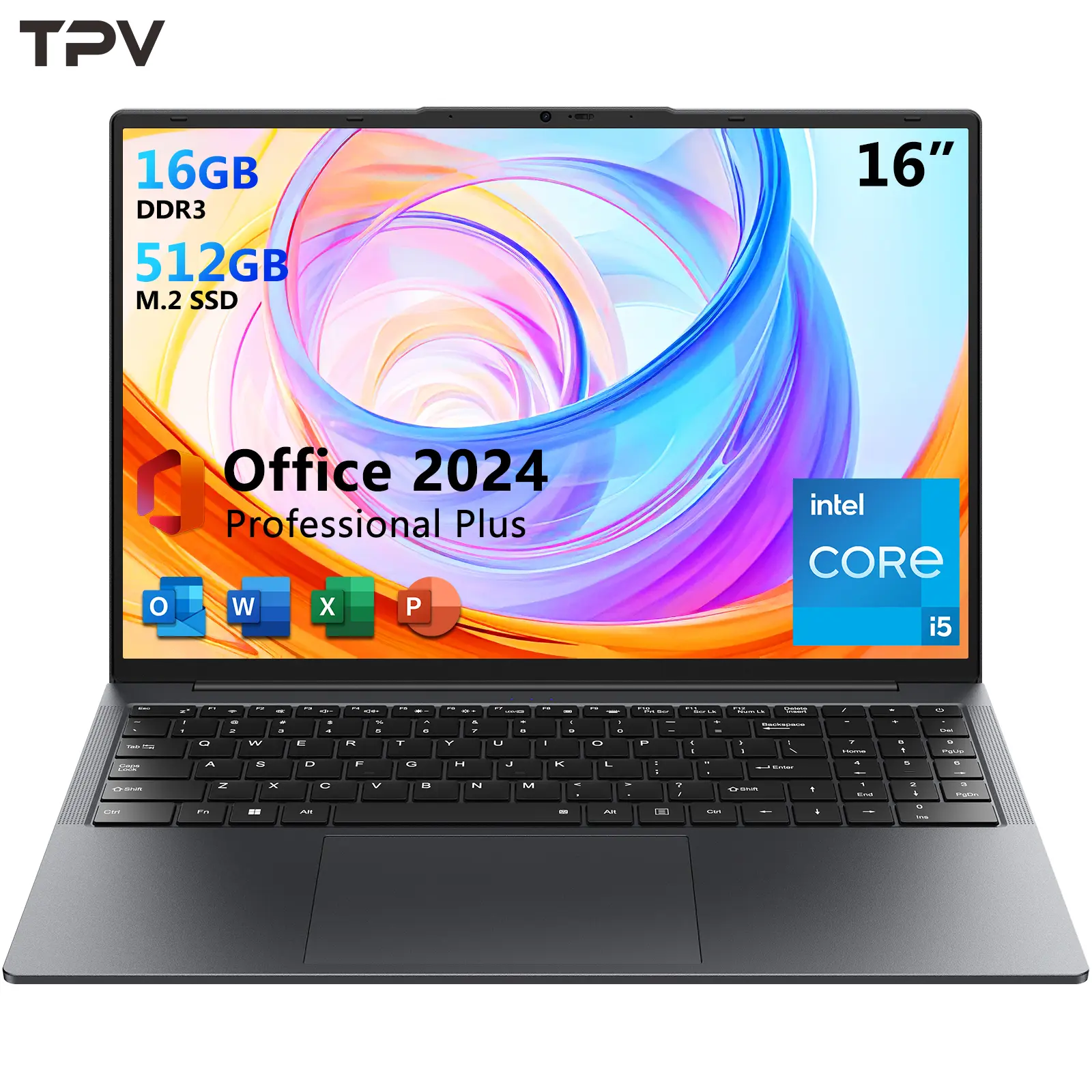 TPV 16" Ultra-Wide FHD Portable Laptop with WiFi, Windows 11 Pro, Dual-Core i5-8210Y (Turbo 3.6GHz), 16GB RAM, 512GB High-Speed SSD, Backlit Keyboard, Multi-Port Hub, 44Wh Long Battery Life, USB Type-C for Students & Business