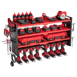 VEVOR Power Tool Organizer with Charging Station, 4 - Layer Drill Storage Rack with 8 Drill Holders Side Pegboard, Garage Tool Organizer Built in 8 Outlet Power Strips for Garage, Workbench, WorkshopVEVOR Super Brand Day