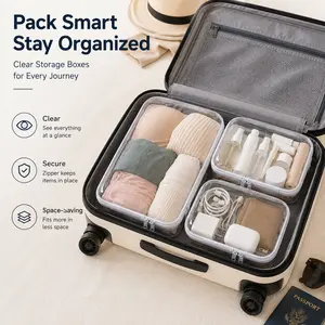 6 Pack Clear Hard Shell Zipper Case (2 Small,2 Medium, 2 Large), See-Through Hard PlasticOrganizer Pouches with Zipper for Travel,Toiletries, Makeup, Electronics & Pencils -Crush-Resistant Storage outdoorfun