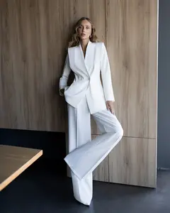 Elara White Collarless Double-Breasted Suit 2-Piece