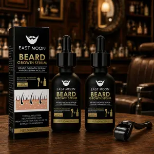 [BUY 1 GET 1 FREE] EAST MOON Beard Growth Serum & Derma Roller Kit, Beard Care Nutritional Oil, Making Beards Thicker and More Shiny, Daily Beard Care Products for Men, Holiday Gifts, Father's Day Gifts