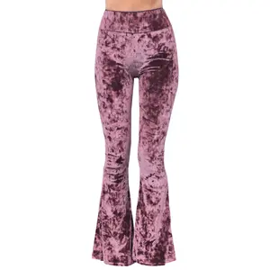 Daisy Del Sol Women’s Crushed Velvet Bell Bottom Flare Stretch High Waisted 70s Hippie Bohemian Festival Halloween Loungewear Forbidden Pants Leggings  - Dusty Rose flare leggings forbiddenpjpants bohemian clothes