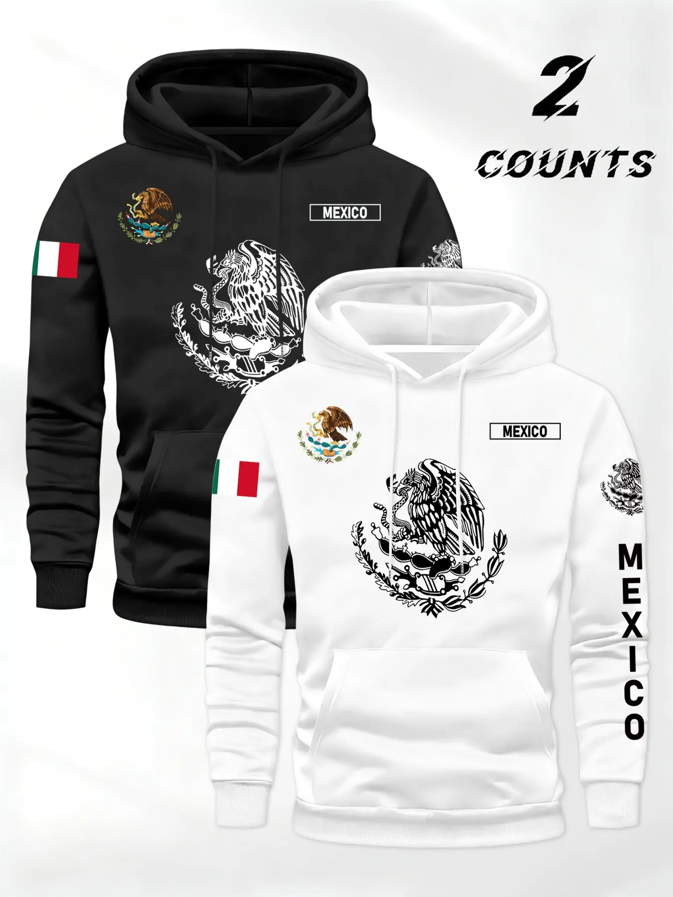 Men's Mexican Flag Letter Print Loose Hoodie Set, Casual Long Sleeve Drawstring Sweatshirt, Casual Fall Streetwear, Warm Fall & Winter Fashion for Men, Tops