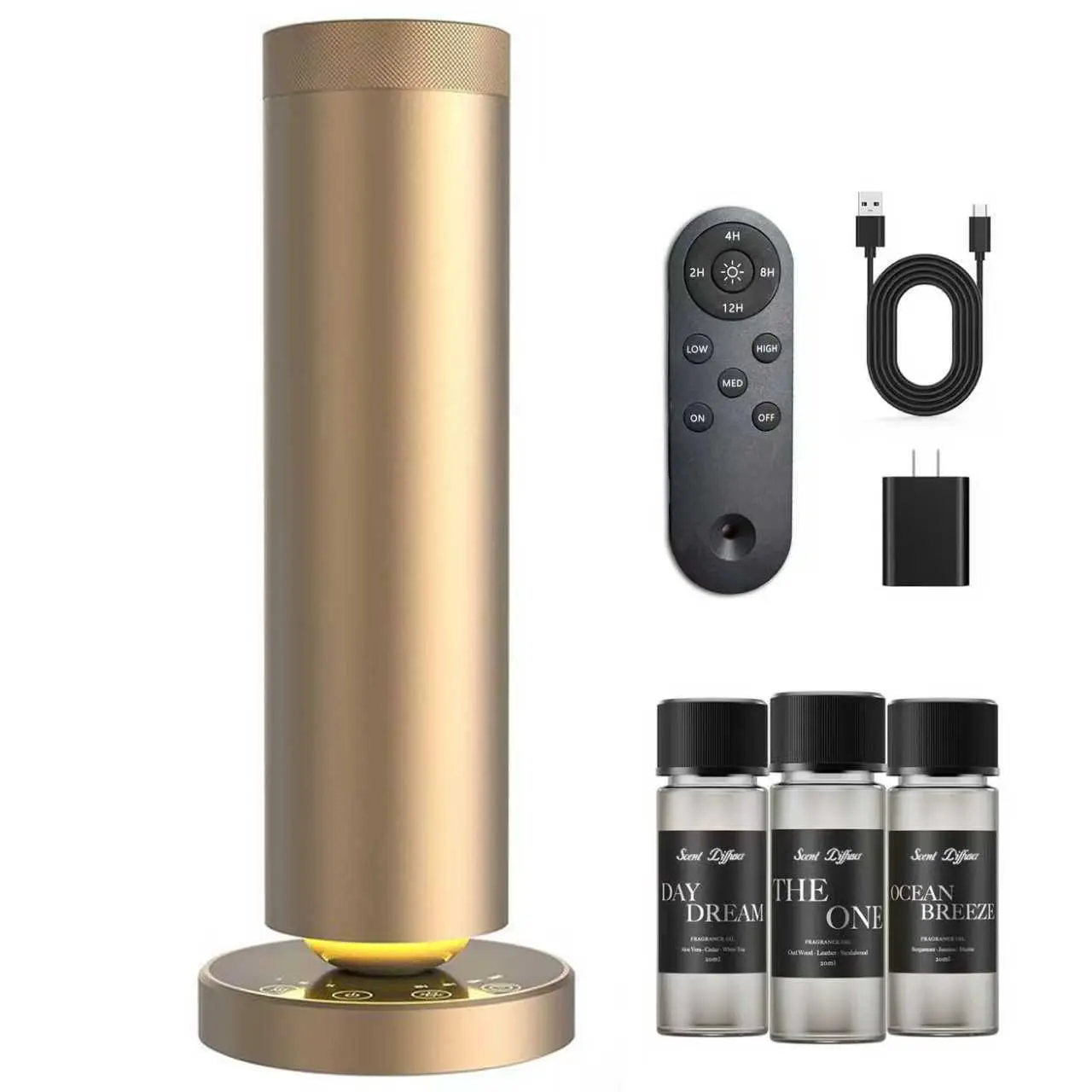 90ml Essential Oils Diffuser Set - Portable Scent Diffuser, Hotel-Scented Fragrance Freshener, 1000 Sq Ft Home Aromatherapy, Adjustable Mist, Night Light, Black Herbal Essential Oil Starter Kit