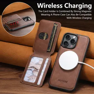 SUTENI Magnet Wireless Charging Luxury Faux Leather Phone Case Card Holder Stand For iPhone 17 Pro Max 16 Plus 15 14 13 12 For Unisex Relatives Friends And Elders Holiday Gift