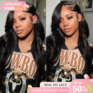 WOWANGEL Human Hair 13x6 HD Lace Front Wig Body Wave Texture 250% Density Pre Plucked Hairline and Bleached Knots Spring Sale
