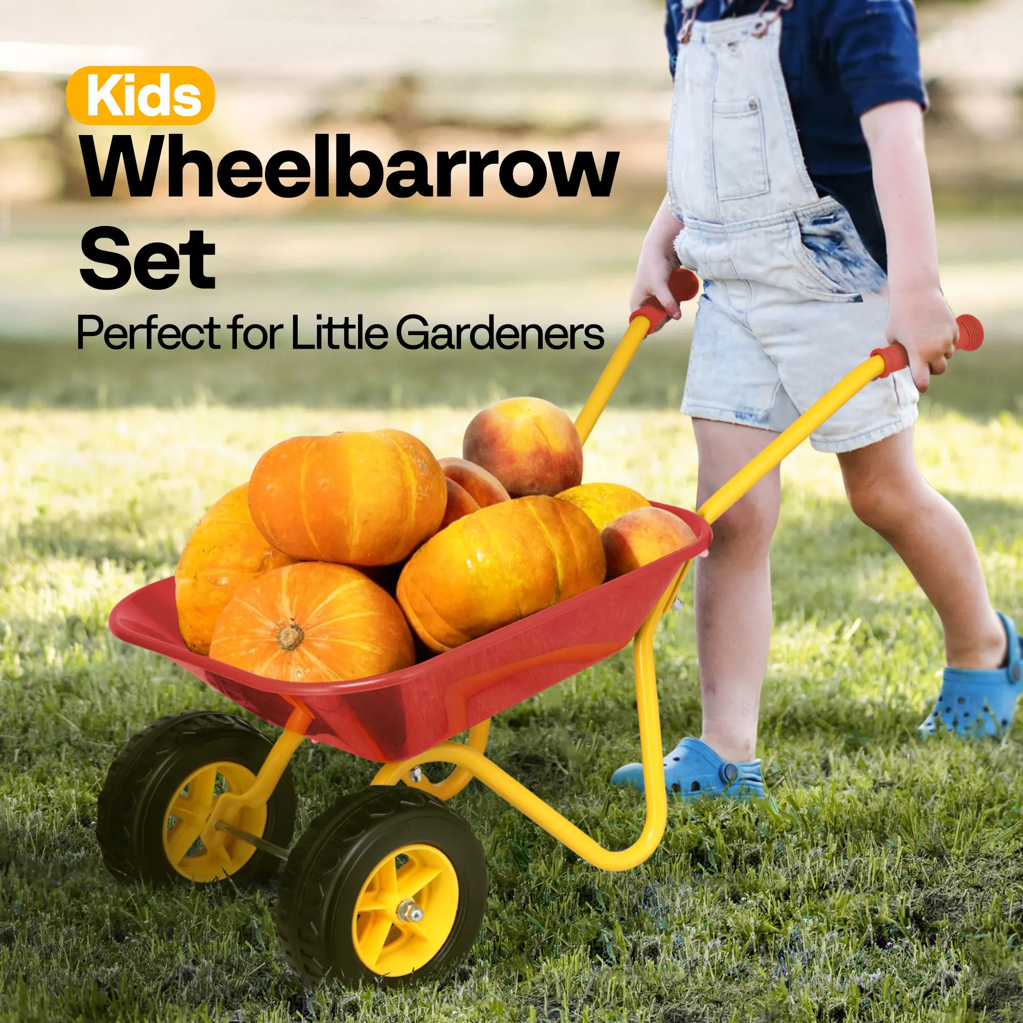 VIVOHOME Kids Wheelbarrow Children Garden cart with Toddler Gardening Tool Set Child Wheel Barrel Outdoor Indoor Toys Gift Fun Learning