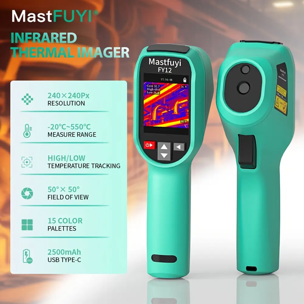 MASTFUYI FY12 Mini Thermal Camera, 7-Hour Battery, 240×240 TISR, 128×128 IR, -4°F~1022°F, High/Low Temp Alerts, Handheld Infrared Imaging