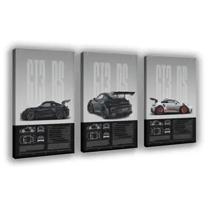 Three-piece series of car-themed canvas printed posters, retro car paintings, wall decorations for living room and study room