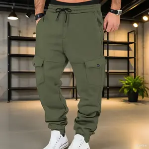 Mens Fleece Cargo Sweatpants Drawstring Casual Hiking Pants with Pockets Joggers Athletic Trousers
