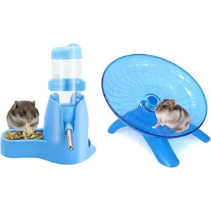 Wontee Hamster Water Bottle Water Dispenser Hamster Silent Exercise Running Wheel for Dwarf Hamsters Gerbil Mice (Blue, 80ML)