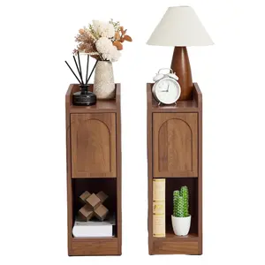 Giratree  Slim 7.87" Narrow Nightstand, Skinny Bedside Tables with Raised Edge Top, Arched Drawer & Open Shelf, Modern Wooden Small End Tables for Bedroom or Living Room