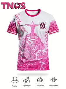 Tnos Men's and Youth Brazilian Soccer Jersey - Breathable Fitted Training Shirt with Christ the Redeemer and Carnival Print, Casual Athletic Wear for Gamers and Fans, Sport Top