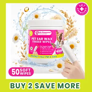Dr. Pawsome Pet Care Ear Finger Wipes for Sensitive Skin - Natural Formula to remove ear wax and odor
