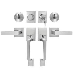 【fathersdaygift】VEVOR Double Door Handle Set Double Door Lock Set with Reversible Handle LeverSatin Nickel Square Door LeverHeavy Duty Double Front Door Handle Set with Dummyfor Front Door or Office Door