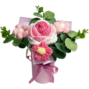 Crochet Medium Rose Flower Bouquet: Handmade Knitted Bouquet for Mother's Day Birthday Home Decor Girlfriend Wedding Grandma Bday Gift