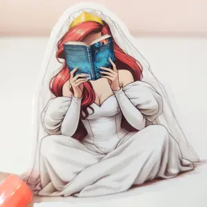 Wedding Princess Book Reading Stickers - Waterproof Glitter or Glossy Stickers 2.75" Size Customizable for Kindle, Book, or Tablet