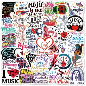 Music Themed Sticker, 50pcs/set Self Adhesive Decorative Stickers, DIY Decals for Water Bottle, Laptop, Phone Case, Scrapbooking, Journal Making, Cover, Accessories