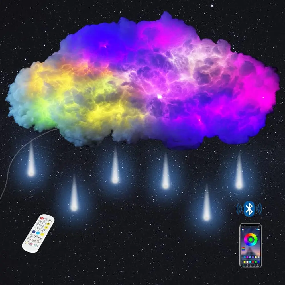 1.2M/3.93Ft Cloud Shape Sensory Lights Kit, Cotton Felt Non-Waterproof Design, Bluetooth Music Sync, App & Automatic Control, Ideal for Living Room, Kindergarten, Window, All