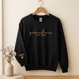 Embroidered Grandma EST year Sweatshirt, Personalized Grandkids Names Sleeve Sweatshirt, Custom Nana Gigi Mimi Granny Gift, Mother’s Day Gift for Grandma, New Grandma Est Sweatshirt