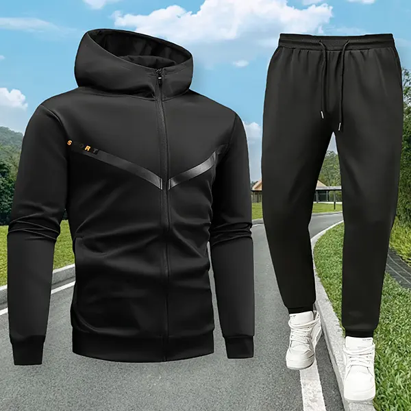 Men's 2-Piece Long Sleeve Soft Male Sport Sweat Suit - Hoodie Zipper Jacket, Adjustable Draw Jogging Pants, Lightweight All-Season Activewear for Fitness Walks, Training (Sporty Chic Tracksuit)